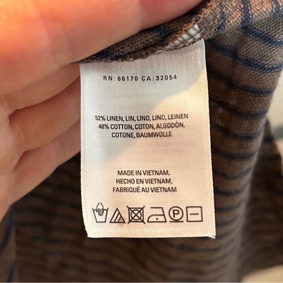 NWT Anthropologie Postmark Striped V-Neck Taupe and Navy Top - Picture 4 of 5